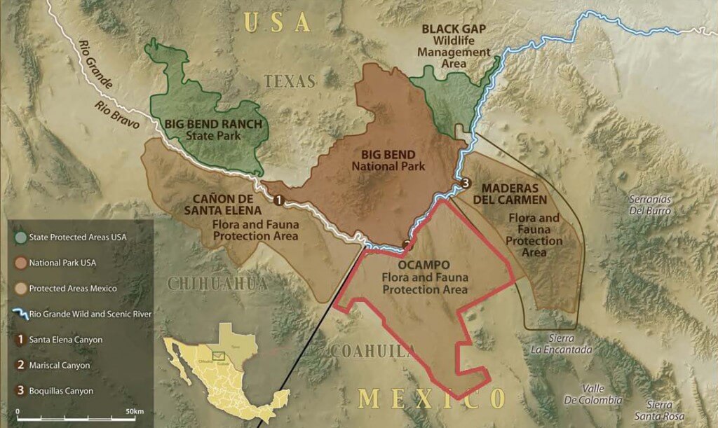 Map of El Carmen - Big Bend Region